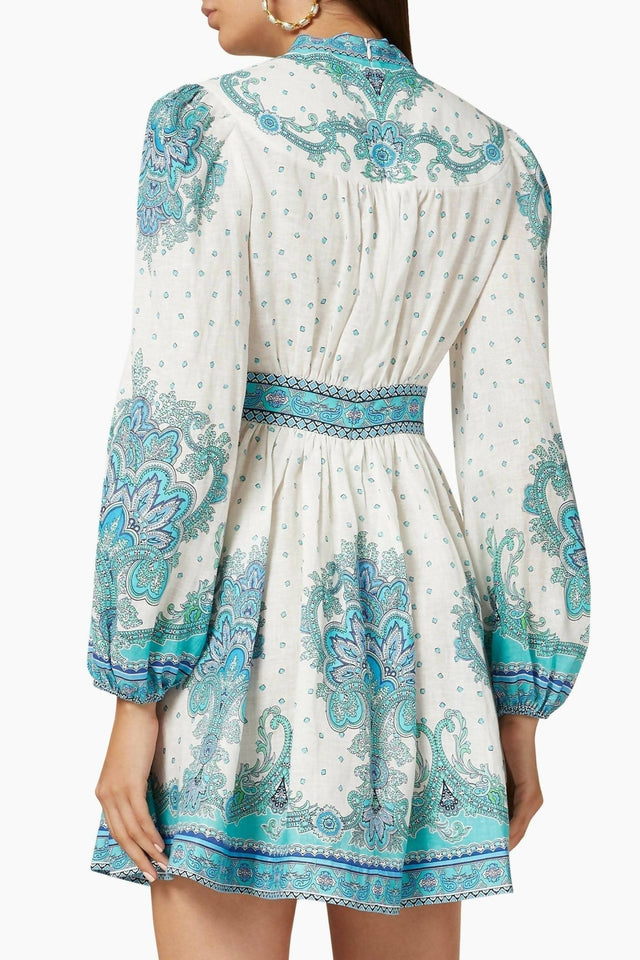 Zimmermann Bells Paisley Mini Dress Blue and White - 12 / Print - Dresses