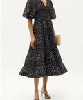 Zimmermann Black and White Polka-Dot Voile Midi Dress with Puff Sleeves - 10 / Black - Dresses
