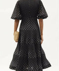 Zimmermann Black and White Polka-Dot Voile Midi Dress with Puff Sleeves - 10 / Black - Dresses