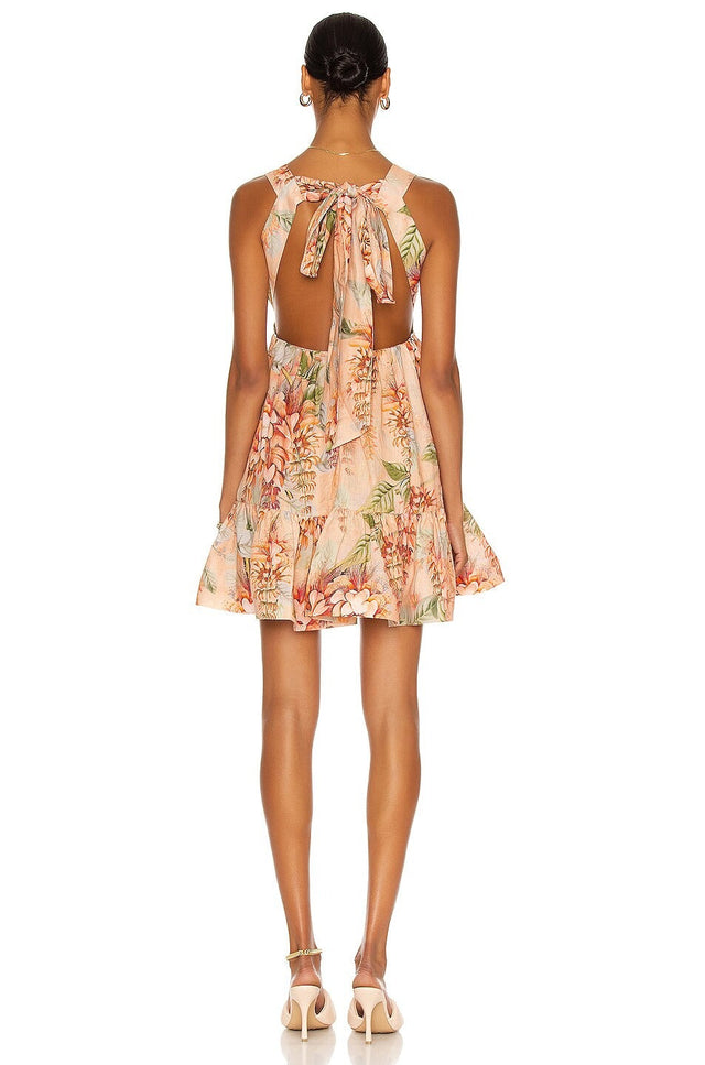 Zimmermann Candescent Plunge Neck Mini Dress Coral Tree Print / Size 8 - 10 - 8 / Pink - Dresses