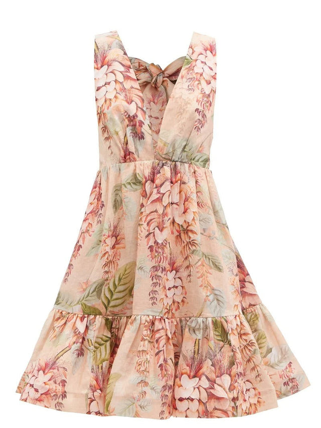 Zimmermann Candescent Plunge Neck Mini Dress Coral Tree Print / Size 8 - 10 - 8 / Pink - Dresses