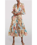Zimmermann Cassia Patch Wrap Midi Dress Print - Dresses