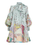 Zimmermann - Zimmermann Concert Tie Neck Mini Dress in Mint Collage