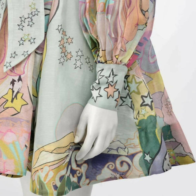 Zimmermann Concert Tie Neck Mini Dress in Mint Collage | Passion For Fashion Zimmermann Concert Tie Neck Mini Dress in Mint Collage | Passion For Fashion