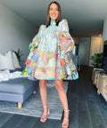 Zimmermann - Zimmermann Concert Tie Neck Mini Dress in Mint Collage