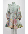 Zimmermann - Zimmermann Concert Tie Neck Mini Dress in Mint Collage