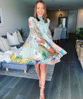 Zimmermann - Zimmermann Concert Tie Neck Mini Dress in Mint Collage