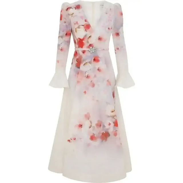 Zimmermann Crush Frill Sleeved Midi Dress - Passion
