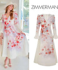 Zimmermann Crush Frill Sleeved Midi Dress - 12 / Floral - Dresses