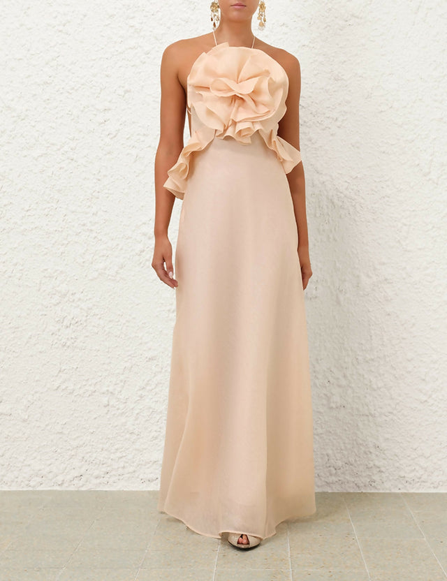 Zimmermann Crush Ruffle Halter Maxi Dress