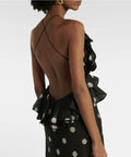 Zimmermann Crush Ruffle Halter Maxi Dress Black/Cream Dot 3/AU14 - Dresses