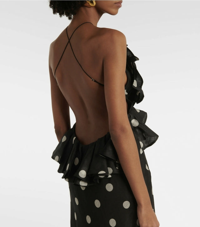 Zimmermann Crush Ruffle Halter Maxi Dress Black/Cream Dot 3/AU14 - Dresses