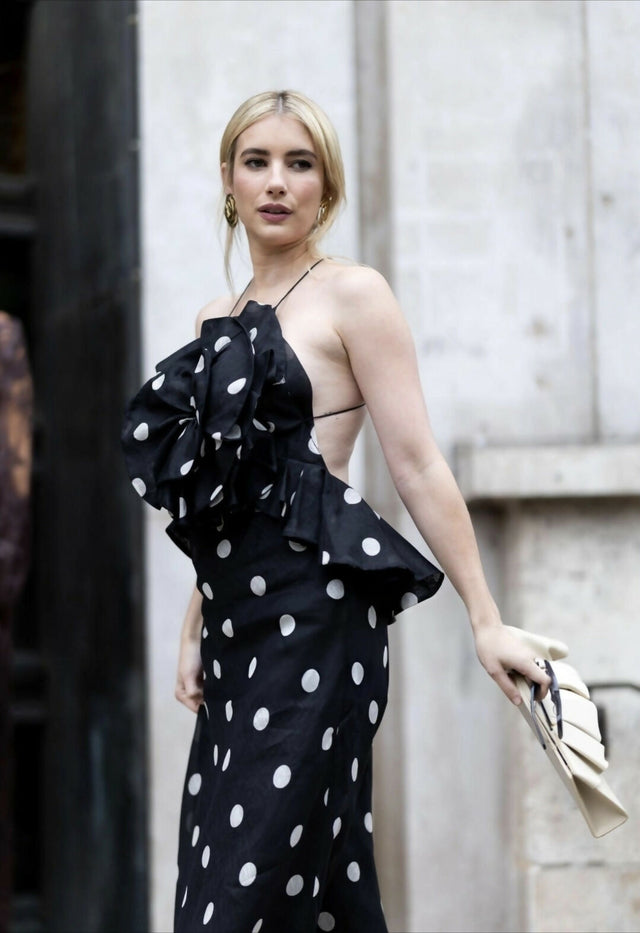 Zimmermann Crush Ruffle Halter Maxi Dress Black/Cream Dot 3/AU14 - Dresses