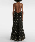 Zimmermann Crush Ruffle Halter Maxi Dress Black/Cream Dot 3/AU14 - Dresses