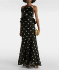 Zimmermann Crush Ruffle Halter Maxi Dress Black/Cream Dot 3/AU14 - Dresses