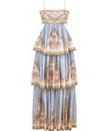 Zimmermann Daylight Tiered Maxi Dress in Wallpaper Floral Denim - Dresses