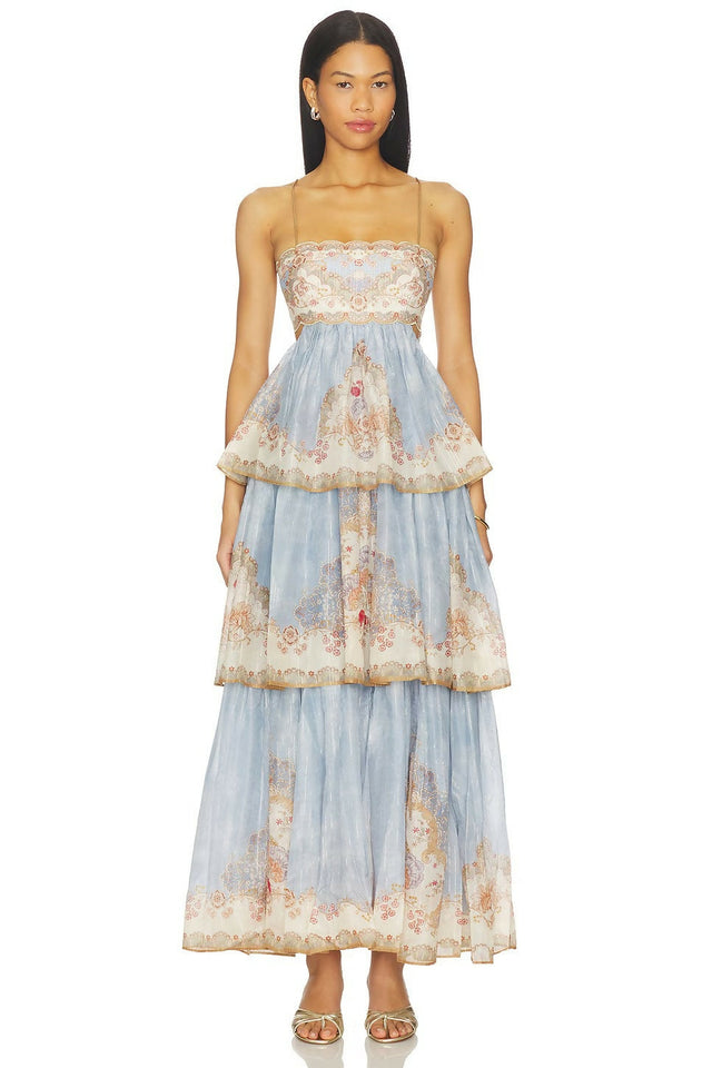 Zimmermann Daylight Tiered Maxi Dress Wallpaper Floral Denim Size / AU 8 & 1 / AU 10 - Dresses