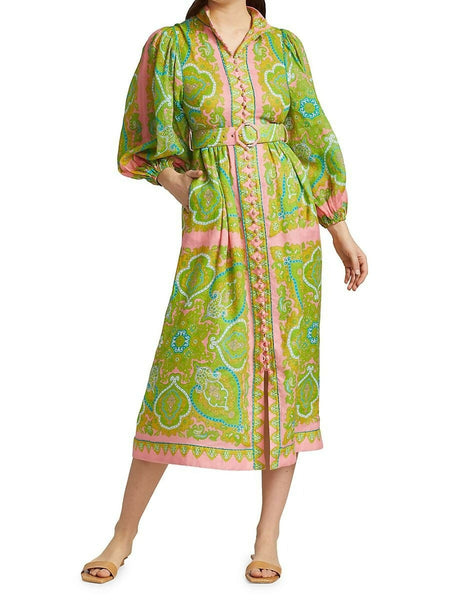 zimmermann estelle buttoned midi dress Zimmermann Estelle Buttoned Midi Dress Pink/Green Paisley Size 3 / AU