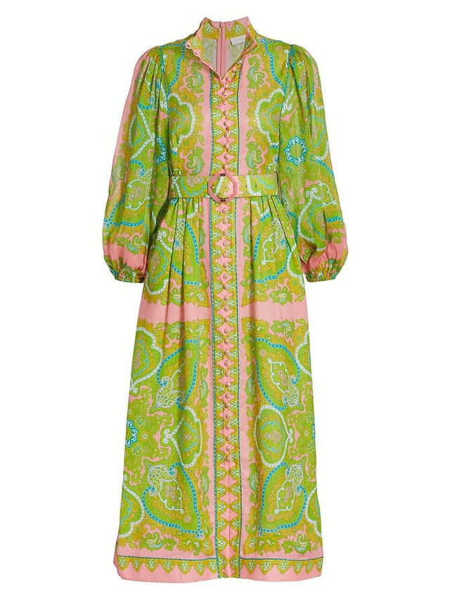 Zimmermann Estelle Buttoned Midi Dress Pink/Green Paisley Size 3 / AU | Passion For Fashion Zimmermann Estelle Buttoned Midi Dress Pink/Green Paisley Size 3 / AU | Passion For Fashion