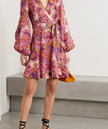 Zimmermann Fiesta Paisley-Print Linen Wrap Mini Dress Size AU 6 - 6 / Floral - Dresses