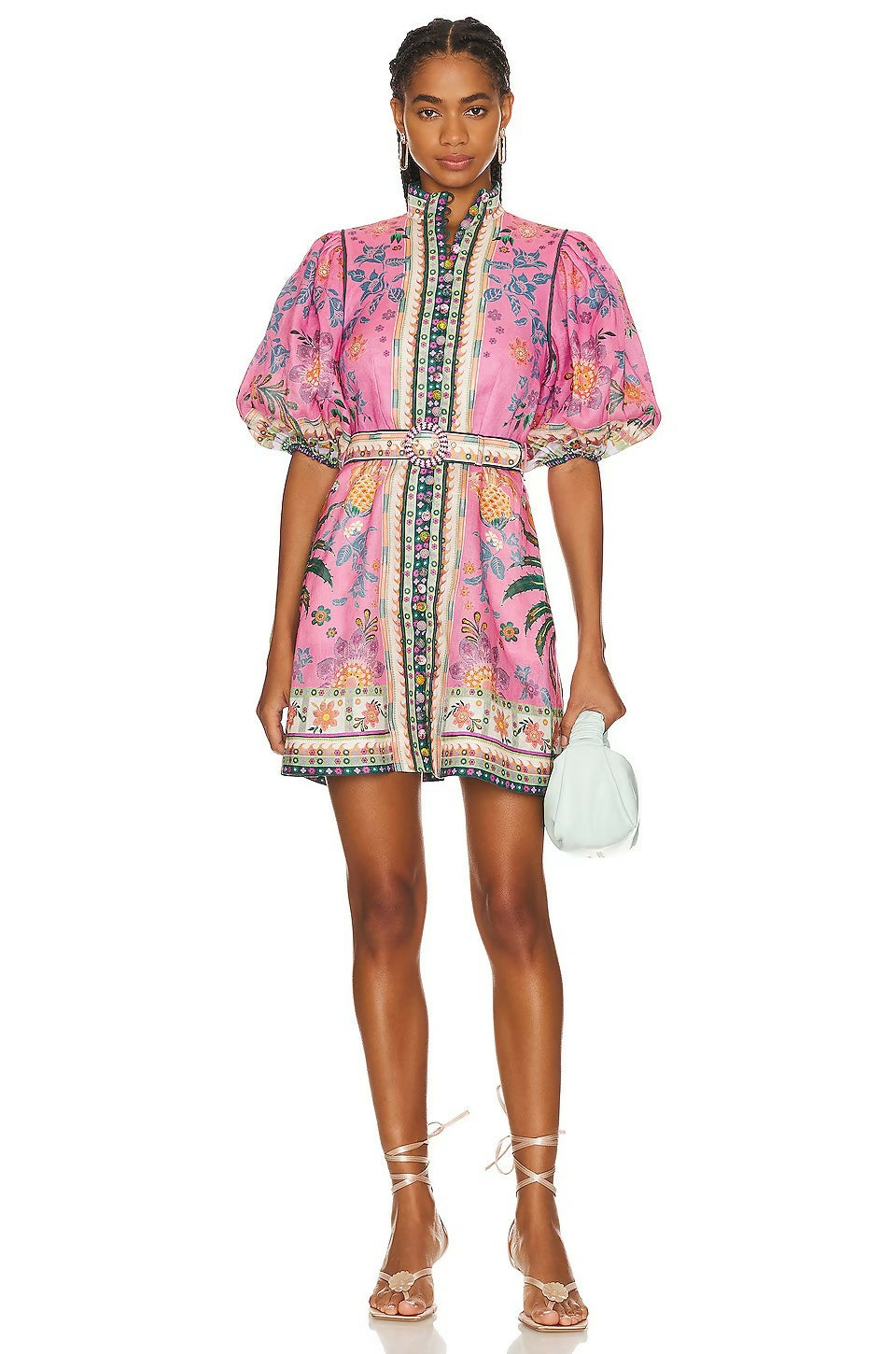 Zimmermann Ginger Buttoned Mini Dress in Pink Multi Size 1 / AU 10