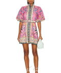 Zimmermann Ginger Buttoned Mini Dress in Pink Multi Size 1 / AU 10 - 10 / Pink - Dresses