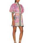 Zimmermann Ginger Buttoned Mini Dress in Pink Multi Size 1 / AU 10 - 10 / Pink - Dresses
