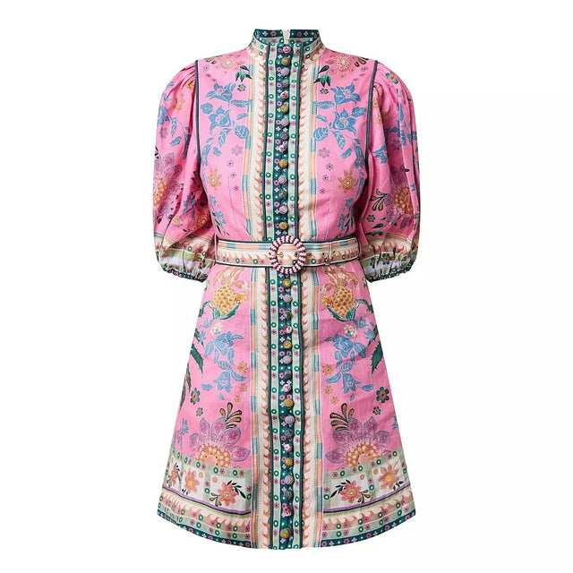 Zimmermann Ginger Buttoned Mini Dress in Pink Multi Size 1 / AU 10 - 10 / Pink - Dresses