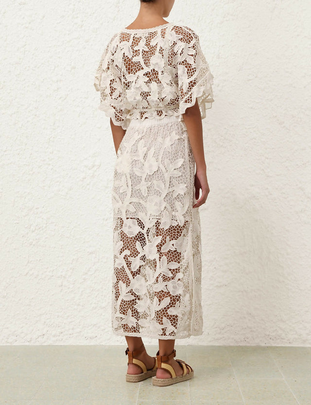 Zimmermann Golden Crochet Lace Top and Skirt - 6 / White - Outfit Sets
