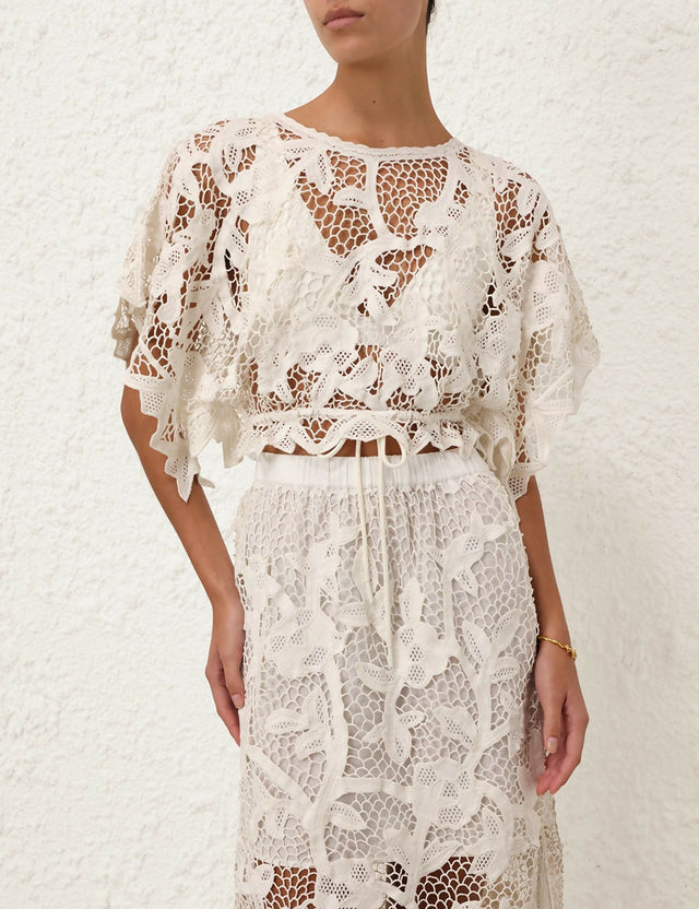 Zimmermann Golden Crochet Lace Top and Skirt - 6 / White - Outfit Sets