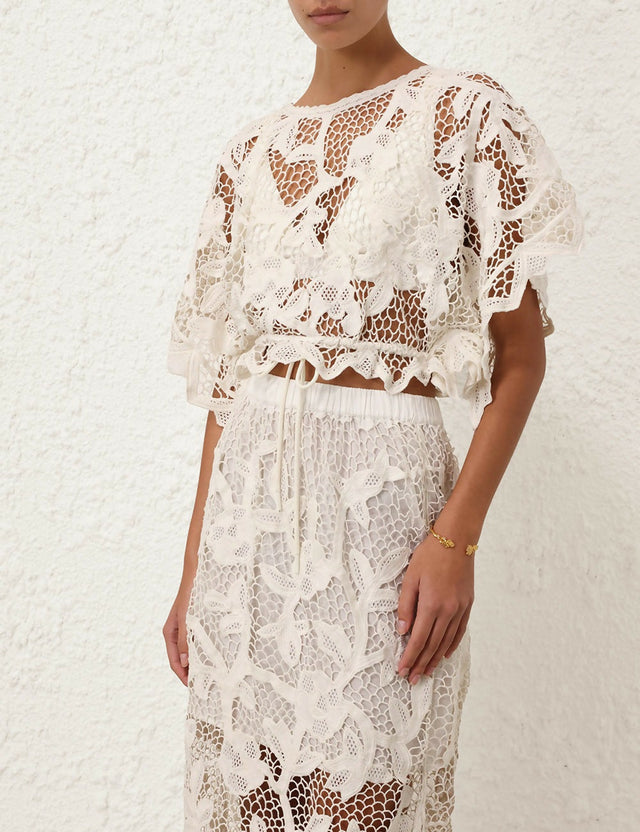 Zimmermann Golden Crochet Lace Top and Skirt - 6 / White - Outfit Sets