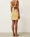 Zimmermann Golden Ruffle Mini Dress in Pink/Gold Flora - Dresses