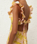 Zimmermann Golden Ruffle Mini Dress in Pink/Gold Flora - Dresses