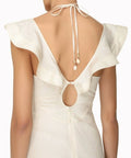 Zimmermann Halcyon Cutout Ruffled Shell Embellished Linen Midi Dress - 14 / Cream - Dresses
