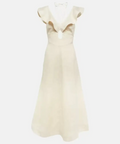 Zimmermann Halcyon Cutout Ruffled Shell Embellished Linen Midi Dress Cream Size 4/AU 16 - 16 / White - Dresses