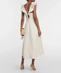 Zimmermann Halcyon Cutout Ruffled Shell Embellished Linen Midi Dress Cream Size 4/AU 16 - 16 / White - Dresses