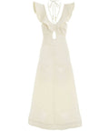 Zimmermann Halcyon Cutout Ruffled Shell Embellished Linen Midi Dress - 14 / Cream - Dresses