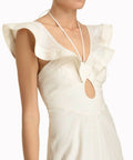 Zimmermann Halcyon Cutout Ruffled Shell Embellished Linen Midi Dress - 14 / Cream - Dresses