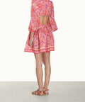 Zimmermann - Zimmermann Halcyon Tie Front Mini Dress in Pink/Purple Paisley