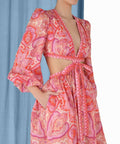 Zimmermann - Zimmermann Halcyon Tie Front Mini Dress in Pink/Purple Paisley