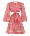 Zimmermann - Zimmermann Halcyon Tie Front Mini Dress in Pink/Purple Paisley