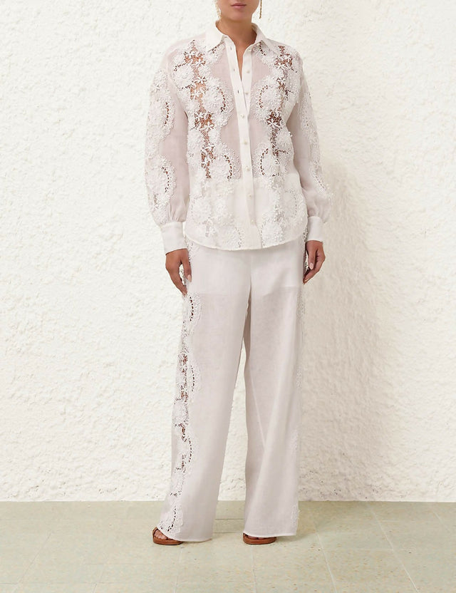 Zimmermann Halliday Lace Flower Pant Set Ivory Size 0P & - 6 / White - Outfit Sets