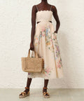 zimmermann halliday scallop midi dress Zimmermann Halliday Scallop Midi Dress in Cream Watercolour Floral Siz