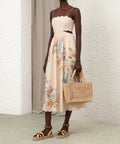 Zimmermann Halliday Scallop Midi Dress in Cream Watercolour Floral Size 1 - 10 / Floral - Dresses