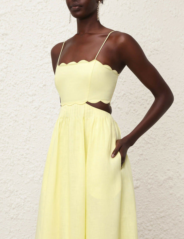 Zimmermann Halliday Scallop Midi Yellow - Size 2 - Dresses
