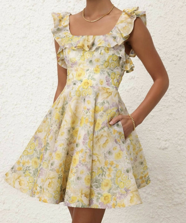Zimmermann Harmony Frilled Mini in Citrus Garden Print - Dresses