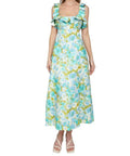 Zimmermann Hide Tide Printed Linen Midi Dress Aqua Ikat Floral Size AU 6 - Dresses
