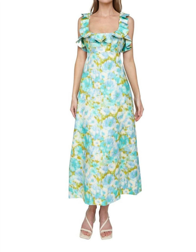 Zimmermann Hide Tide Printed Linen Midi Dress Aqua Ikat Floral Size AU 6 - Dresses