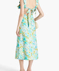 Zimmermann Hide Tide Printed Linen Midi Dress Aqua Ikat Floral Size AU 6 - Dresses