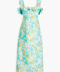 Zimmermann Hide Tide Printed Linen Midi Dress Aqua Ikat Floral Size AU 6 - Dresses